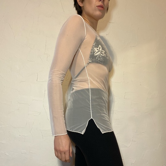 White Mesh Long Sleeve Shirt - Handmade - Picture 3 of 4